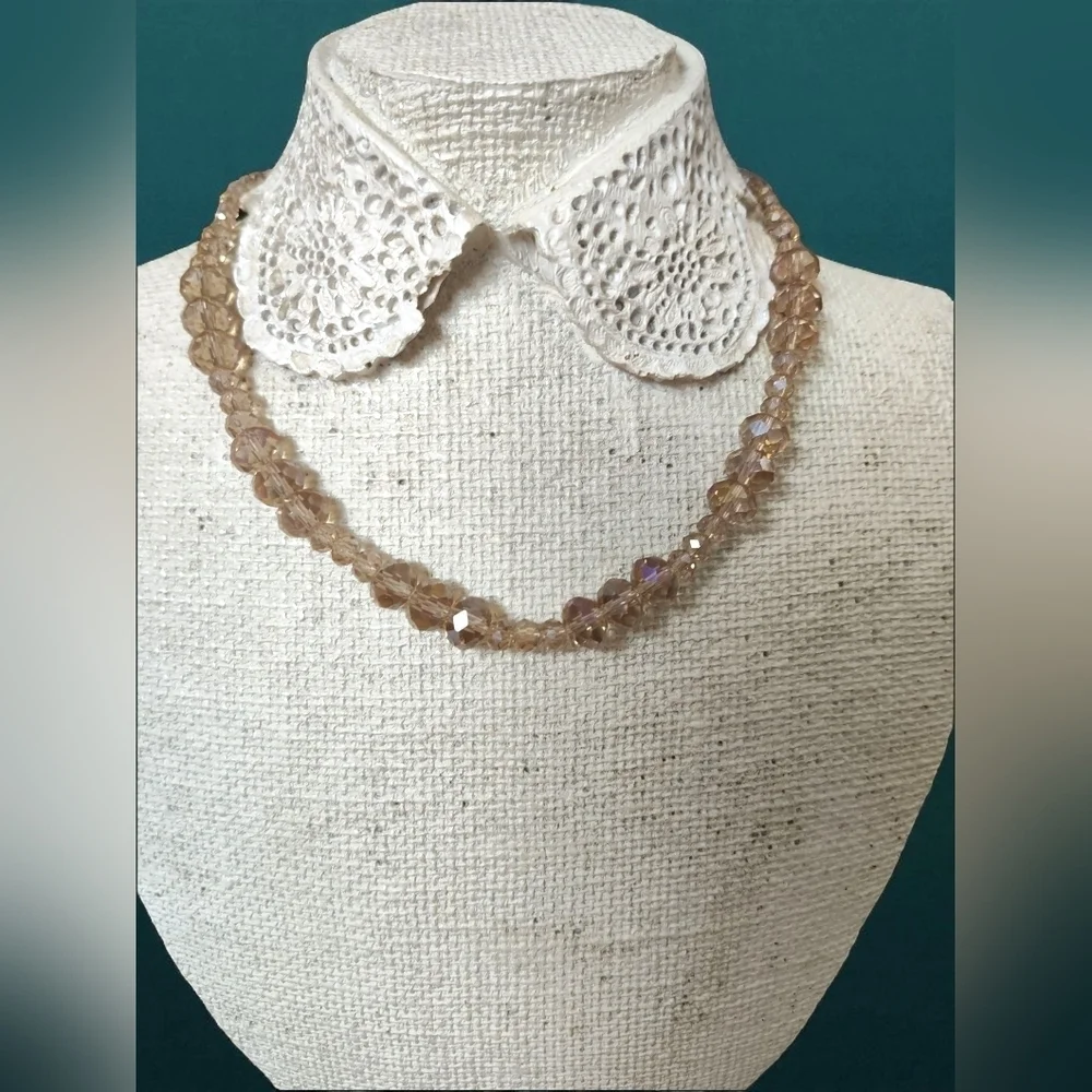 Elegant Champagne Crystal Beaded Necklace and Earring Set